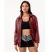 Women's Oversized Faux Leather Jacket With Lapel Collar, Long Sleeve Loose Fit Coat For Spring & Autumn, Fashionable Outerwear_ecoleips.com