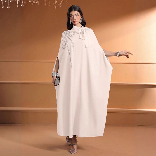 KY1932-5 Middle Eastern Women's Fashion Beaded Dress Dubai Solid Color Bow Robe_ecoleips.com