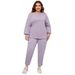 "Plus Size Off Shoulder Loose Pants Suit For Women - Casual Long Sleeve Two-Piece Set In Black, Greyish, Violet (XL-4XL)"_ecoleips.com