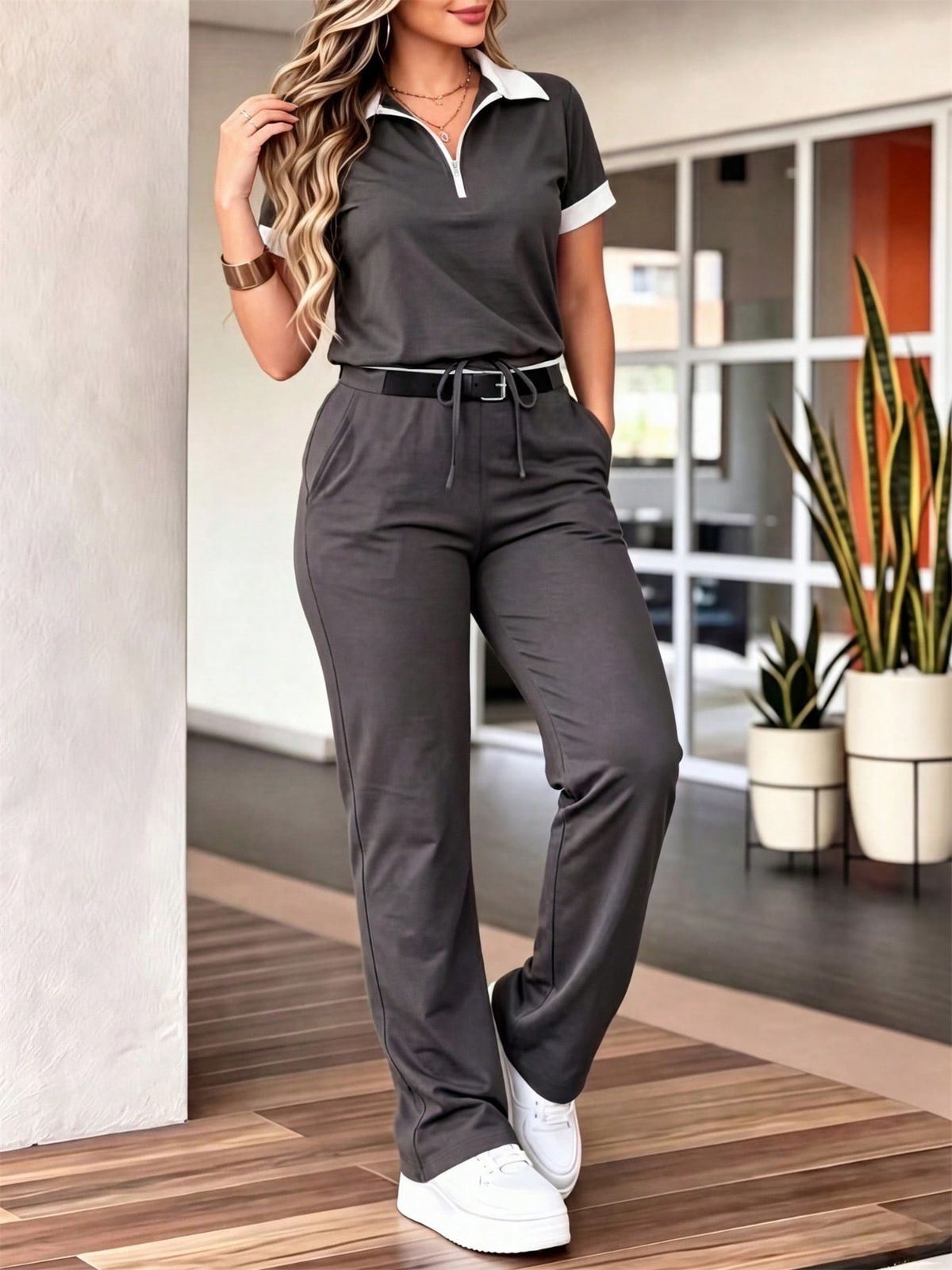 Spot Goods Women's Spring Summer Short Sleeve Two Piece Set Fashion Trendy Casual Outfit_ecoleips.com