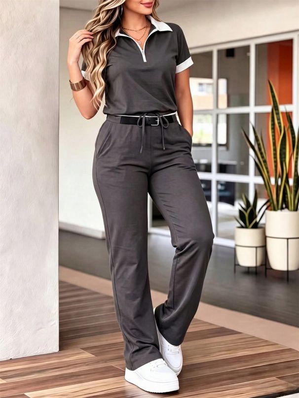 Spot Goods Women's Spring Summer Short Sleeve Two Piece Set Fashion Trendy Casual Outfit_ecoleips.com