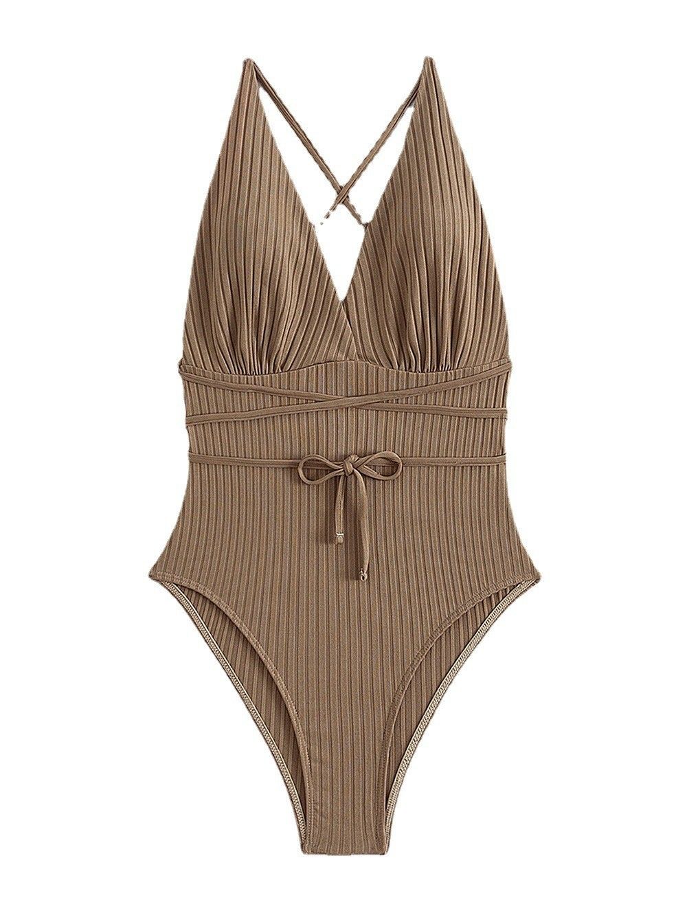 Women's Clothing Bikini Swimsuit Women Sexy Deep V Solid Color One Piece Swimsuit Women_ecoleips.com