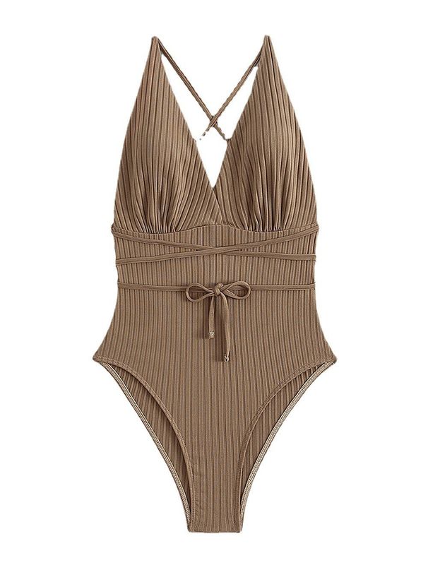 Women's Clothing Bikini Swimsuit Women Sexy Deep V Solid Color One Piece Swimsuit Women_ecoleips.com