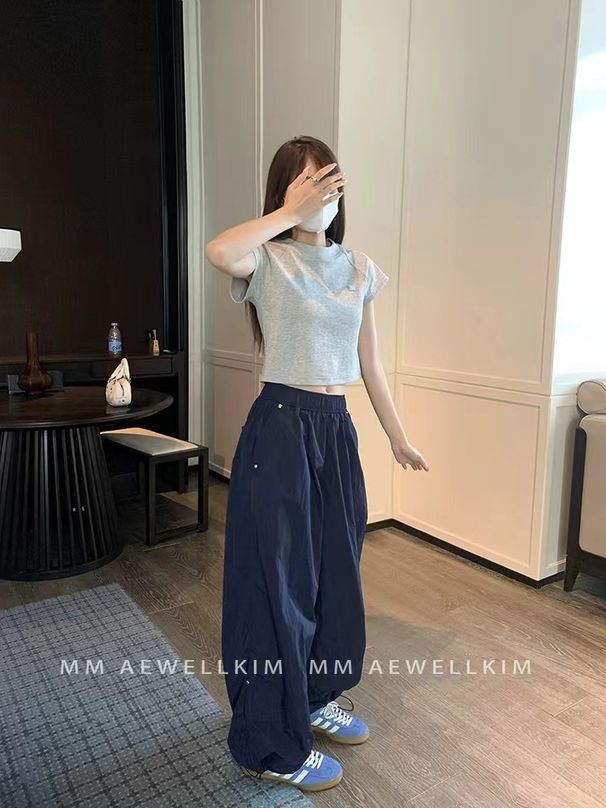 Jimo Original Ader Drawstring Jogger Cargo Casual Pants For Women, Spring/summer Thin Design With Pleated Loose Fit In_ecoleips.com