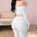 Off-Shoulder Long Sleeve Crop Top & High-Waisted Pants Set – Women's Bodycon Two-Piece Outfit (Summer Streetwear Essentials In Black/Gray/Navy)_ecoleips.com