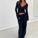 Spring And Summer Sweet And Comfortable Solid Color Dark V Diagonal Placket Strap Top Drawstring Straight Trousers Two-piece Set Women_ecoleips.com