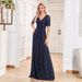 Women's Clothing Sexy Long Dress Short Sleeve V Neck Sequins Slim Fishtail Bridesmaid Banquet Evening Dress_ecoleips.com