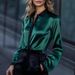 Women's Elegant Satin Long Sleeve Blouse With Color Block Design - Office Casual Chic Shirt For Work & Everyday Wear_ecoleips.com