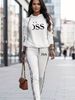 Women's Casual Hooded Letter Print Long Sleeve Two-Piece Set - Stylish & Comfortable Spring/Fall Outfit (White, Black, Coffee)_ecoleips.com