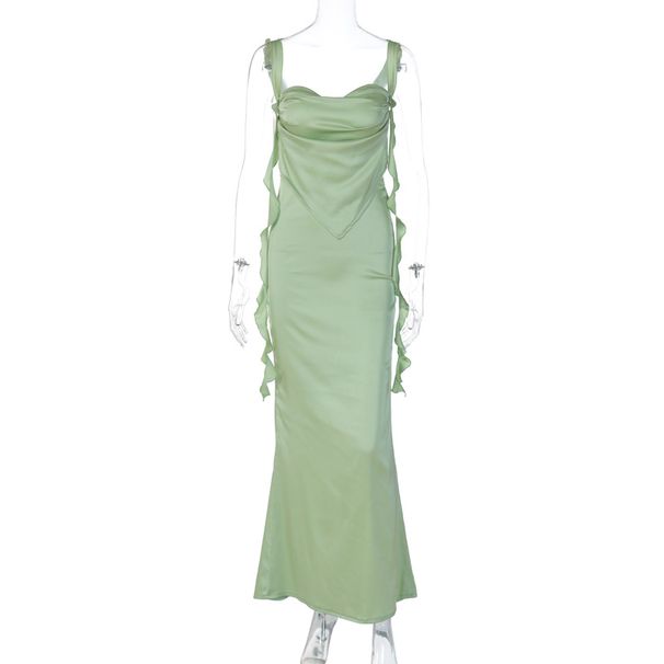European And American 2026 Summer New Style Internet Celebrity Lace Strap Backless Fashionable Ruffle Ribbon Long Dress_ecoleips.com