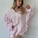 Pink Ruffled Pure Cotton Long Sleeve Shorts Pajamas Two-Piece Set European And American Autumn New Cross-Border_ecoleips.com