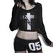 Women's Long Sleeved T-Shirt Y2K Summer Trendy Fashion Gothic Style Hot Girl Millennial Navel Baring Top_ecoleips.com