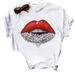 New T-shirt With Large Lips Print, White Vintage Plus-size Women's Short-sleeve Tee_ecoleips.com
