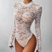 Sensual Lace Bodysuit Long Sleeve - Elegant Tummy Control Jumpsuit For Women, Stretchy Sexy Catwear Soft Stretch Polyester Fabric_ecoleips.com