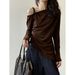 Yanshuang High-End Feel Asymmetrical Twist Long Sleeve T-Shirt For Women Autumn Irregular Slimming Off-Shoulder Knitted_ecoleips.com