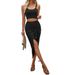 Voya Women's Summer New Collection Women's Versatile Commuting Fashion Set, Strap Tank Top, Split Skirt Two Piece Set_ecoleips.com