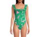 Women's Green Printed Ruffled One-Piece Swimsuit - Floral Design_ecoleips.com