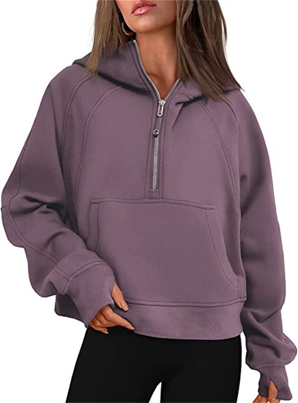 Women's Clothing Autumn And Winter Yoga Wear Women's Sports Half Zip Hoodie Sweatshirt Loose Short Plus Velvet_ecoleips.com
