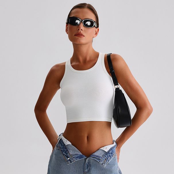 Luoqi Women's Ribbed Yoga Vest Spring/Summer Training Fitness Top Tight Fitting Casual Outerwear_ecoleips.com