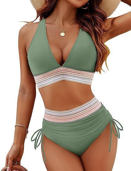 Deep V Tight Split Swimsuit High Waist Bikini for Women Sexy European And American Style Hot Foreign Trade Swimwear_ecoleips.com