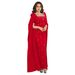 Elegant Cape Sleeve Dress With Back Slit & Rhinestone Details - Women's Fashion Long Dress For Evening & Party (Black/Blue/Red, S-Xxl)_ecoleips.com