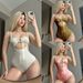 Women's Solid Color One Piece Swimsuit 2025 New European And American Style Special Fabric Bikini Cross Border Trade_ecoleips.com