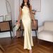 Women's Clothing Oblique Shoulder Tie Sleeveless Slim Solid Color Dress Fashionable Simple Female_ecoleips.com