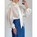 Fashionable Long-Sleeved Shirt With A Chic Design And Bow Tie, Perfect For Summer Commuting_ecoleips.com