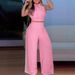 Women's Solid Color Button Top & Wide Leg Trousers Suit - European & American Fashion, Casual Office Outfit_ecoleips.com