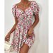 2024 Summer New Floral Short Skirt Waist Tied Bubble Sleeve Sweet Spicy Style Dress_ecoleips.com