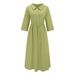 Women's Casual Cotton Linen Loose Dress Solid Color New_ecoleips.com