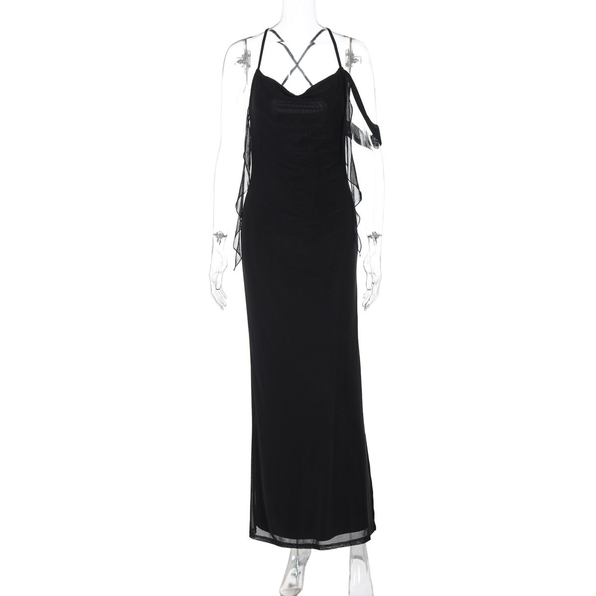 Women's Sexy Low Cut Solid Color Dress European American Style Summer New French Temperament Backless Suspender Dress_ecoleips.com
