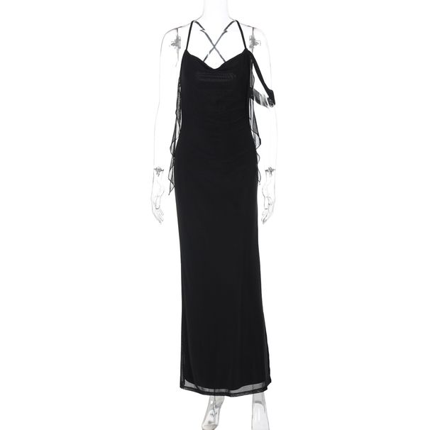 Women's Sexy Low Cut Solid Color Dress European American Style Summer New French Temperament Backless Suspender Dress_ecoleips.com