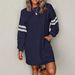 Autumn And Winter Striped Color-Blocked Dropped Shoulder Pullover Women's Casual Loose Versatile Crew Neck Dress_ecoleips.com