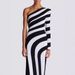 Autumn And Winter Black And White Striped Sexy High Split Shoulder Dress Simple And Fashionable_ecoleips.com