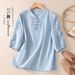 A Versatile, Artistic, And Retro-Style Half-Sleeved Cotton-Linen Top Perfect For Summer; Features A Stylish Buttoned Des_ecoleips.com