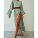High Waist Chic Slit Cropped Top Women's Casual Cotton-Linen Blend Two Piece Suit For Holiday Spring/Autumn Regular Size_ecoleips.com