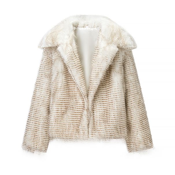 Faux Fur Cropped Coat -Inspired Streetwear Jacket With Contrast Trim (S/M/L)_ecoleips.com