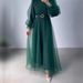 Women's Clothing Spring New Half High Neck Mesh Elegant Slim Lantern Sleeve Dress Women_ecoleips.com