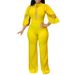Women's Clothing Classic Solid Color Asymmetrical Collar Button Jumpsuit Casual Hollow Out Wide Leg Pants Women's Romper_ecoleips.com