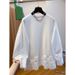 American Style Air Cotton White Lace Trim Patchwork Long Sleeve T-Shirt For Women Spring Korean Version Loose Solid_ecoleips.com
