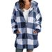 Women's Plush Fleece Hooded Zip-Up Jacket - Oversized Checkered Coat With Pockets For Casual & Streetwear_ecoleips.com