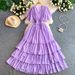 Elegant French Style Slim Fitting V Neck Dress Rhinestone Embellished Elastic Waist Cake Skirt Flattering Women's Dress_ecoleips.com