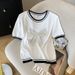 Women's Clothing Design Beaded Round Neck T Shirt Top Ice Silk Knit Sweater_ecoleips.com