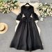 Women's design tassel V-neck slim long heavy-duty pleated trumpet sleeve dress for women_ecoleips.com