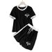 Women's Elegant Letter Print round Neck Tracksuit Short Sleeved Casual Shorts European American Style Cross Border 8010 Pattern_ecoleips.com