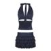 New Holiday Style Two-Piece For Women With Polka Dot Tie V-Neck Halter Top And Layered Ruffled Cake Skirt Set_ecoleips.com