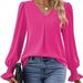 Verve 2025 Women's New TK Chiffon Blouse V-neck Pullover Flared Long Sleeve Top Shirt_ecoleips.com