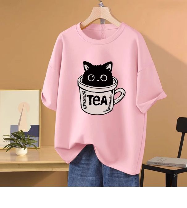 plus Size Women's Short Sleeve T-Shirt Cute Cartoon Print Flowy Loose Fit Tummy Control Casual Top for Curvy Figures_ecoleips.com