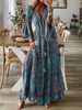 New European And American Cross-border Bohemian Style Bell-sleeve Printed V-neck High-waisted Holiday Floral Long Dress_ecoleips.com